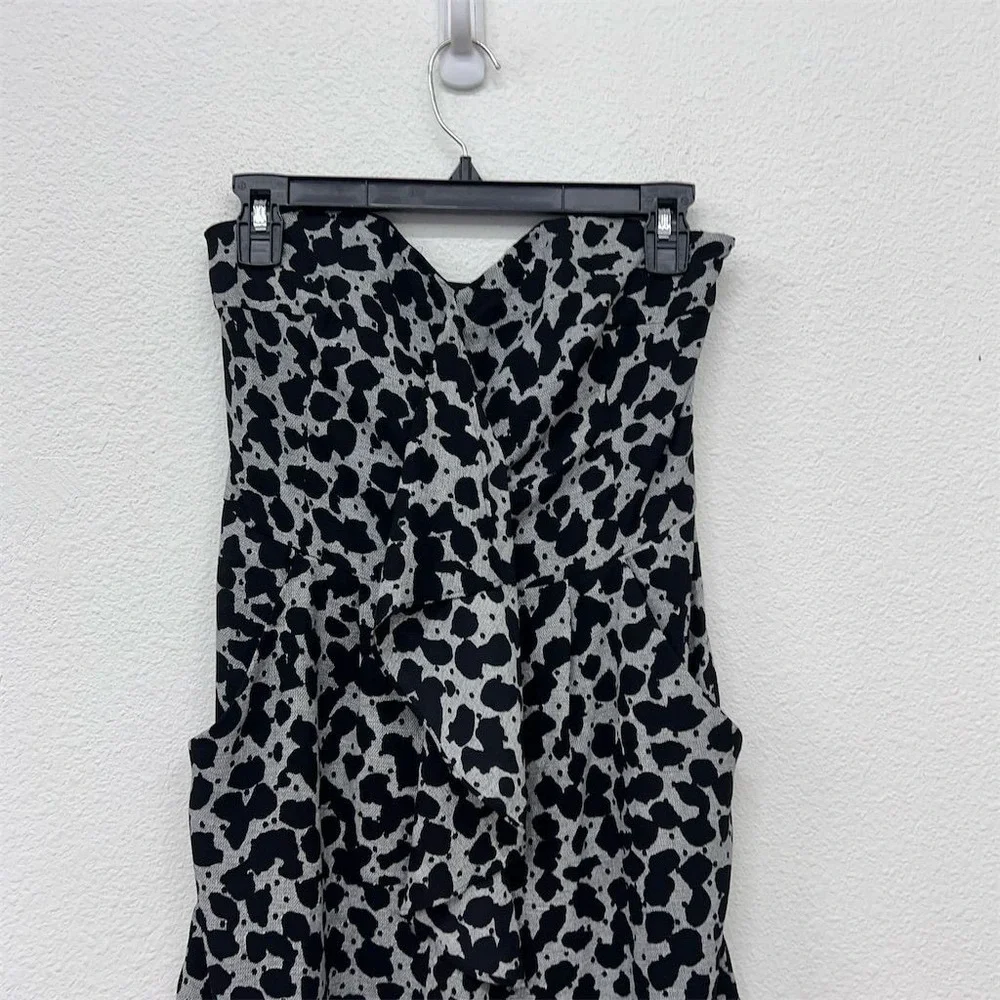 Express Romper Women's Size 2 Black Strapless Animal Print Ruffle Detail Casual